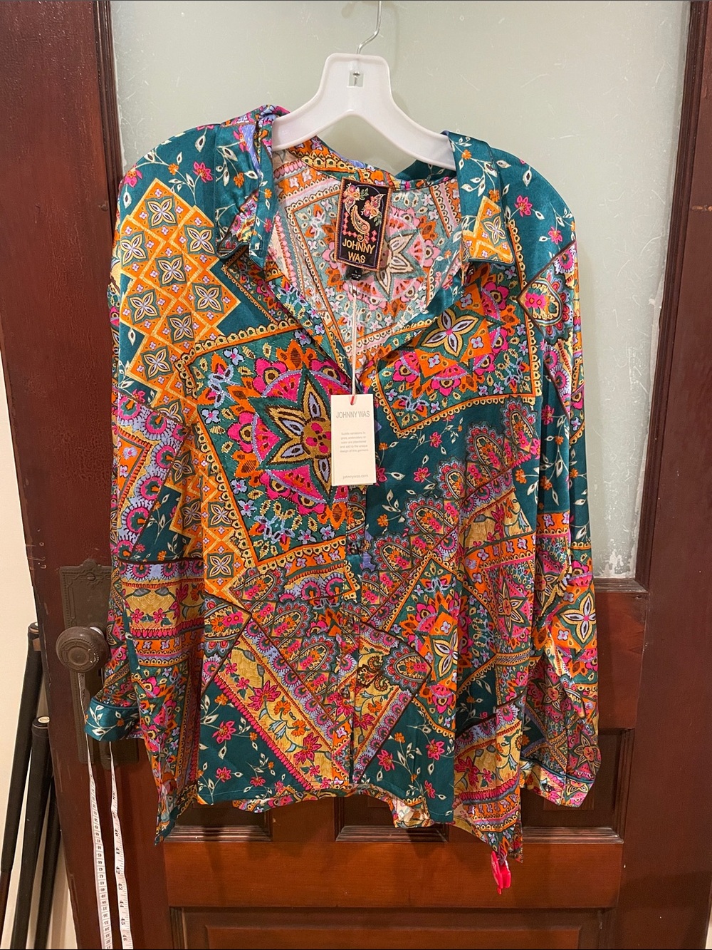 Johnny Was Teal Multi Paisley Patchwork Blouse - Picture 1 of 5